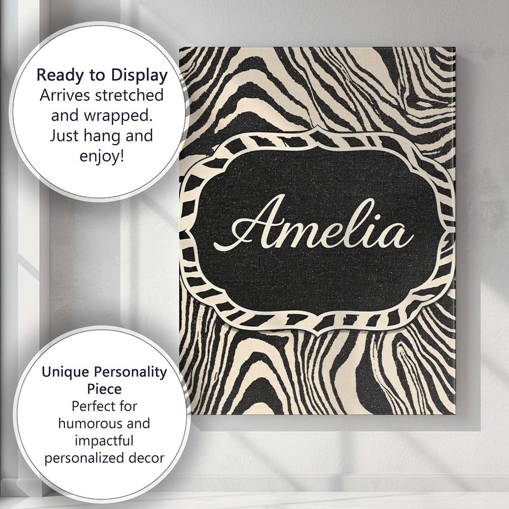 Personalised Name Layered Contour Waves Black Cream Topographic Custom Statement Canvas Wall Art Print Decor Picture Ready to Hang