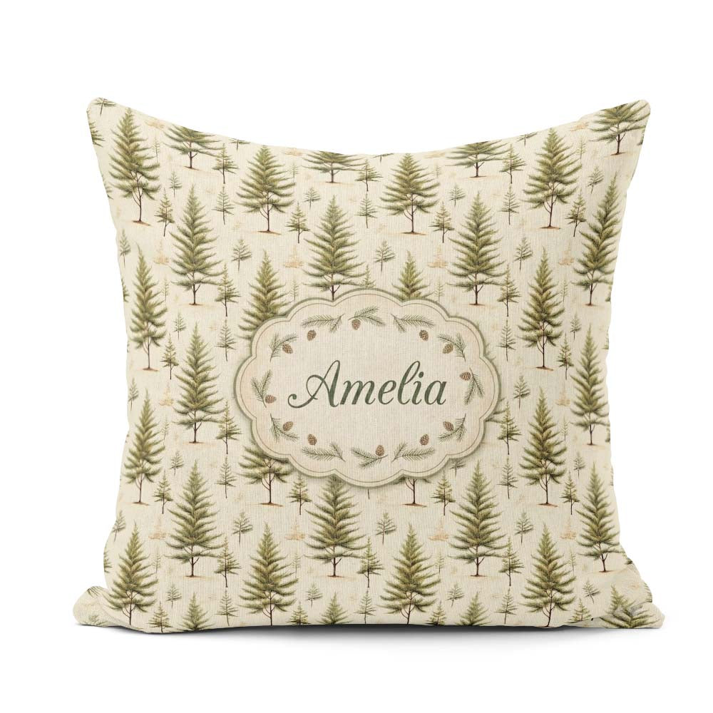 Custom Name Natural Evergreen Forest Background Seamless Pattern Square Filled Cushion Throw Pillow Sofa Bed Home Decor Zip Washable UK Made