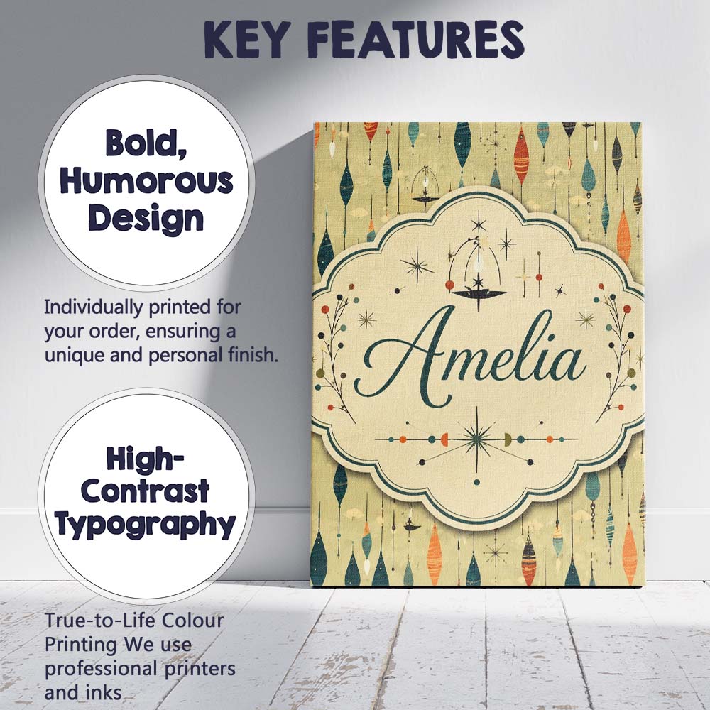 Personalised Name Hanging Ornaments Mid Custom Modern Room Accent Elegant Feature Canvas Wall Art Print Decor Picture Ready to Hang
