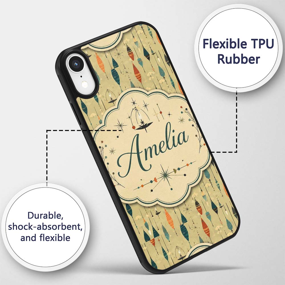 Hanging Ornaments Mid Century Seamless Pattern Custom Name Protective Phone Case Mobile Cover Durable Everyday Smartphone Shock Resistant