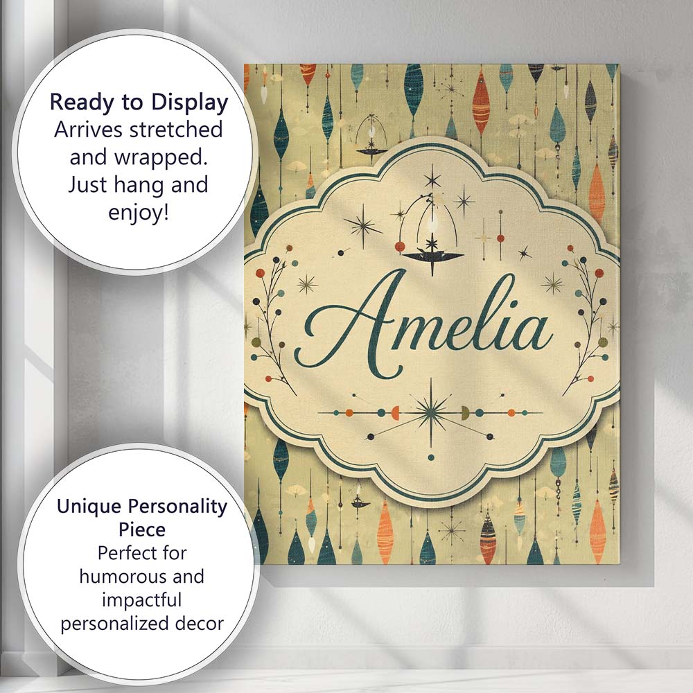 Personalised Name Hanging Ornaments Mid Custom Modern Room Accent Elegant Feature Canvas Wall Art Print Decor Picture Ready to Hang