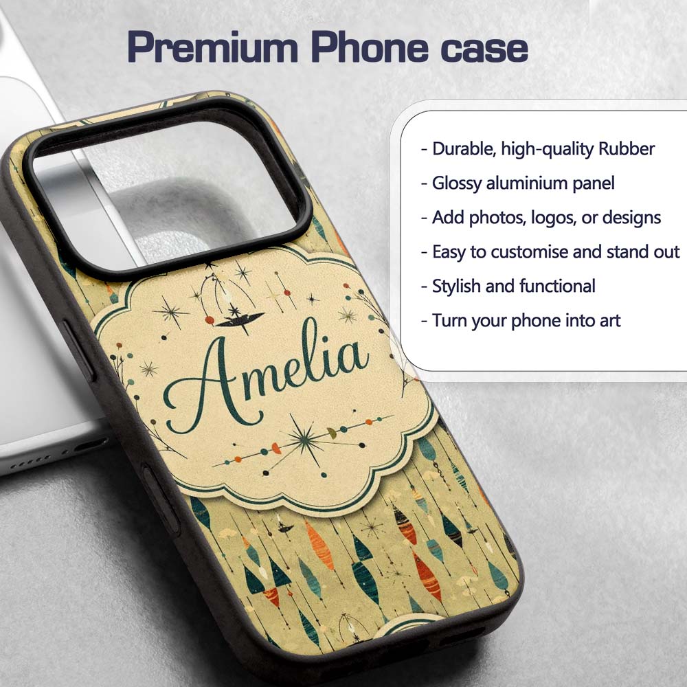 Hanging Ornaments Mid Century Seamless Pattern Custom Name Protective Phone Case Mobile Cover Durable Everyday Smartphone Shock Resistant
