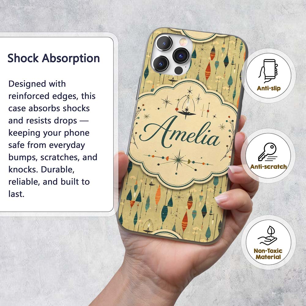 Hanging Ornaments Mid Century Seamless Pattern Custom Name Protective Phone Case Mobile Cover Durable Everyday Smartphone Shock Resistant