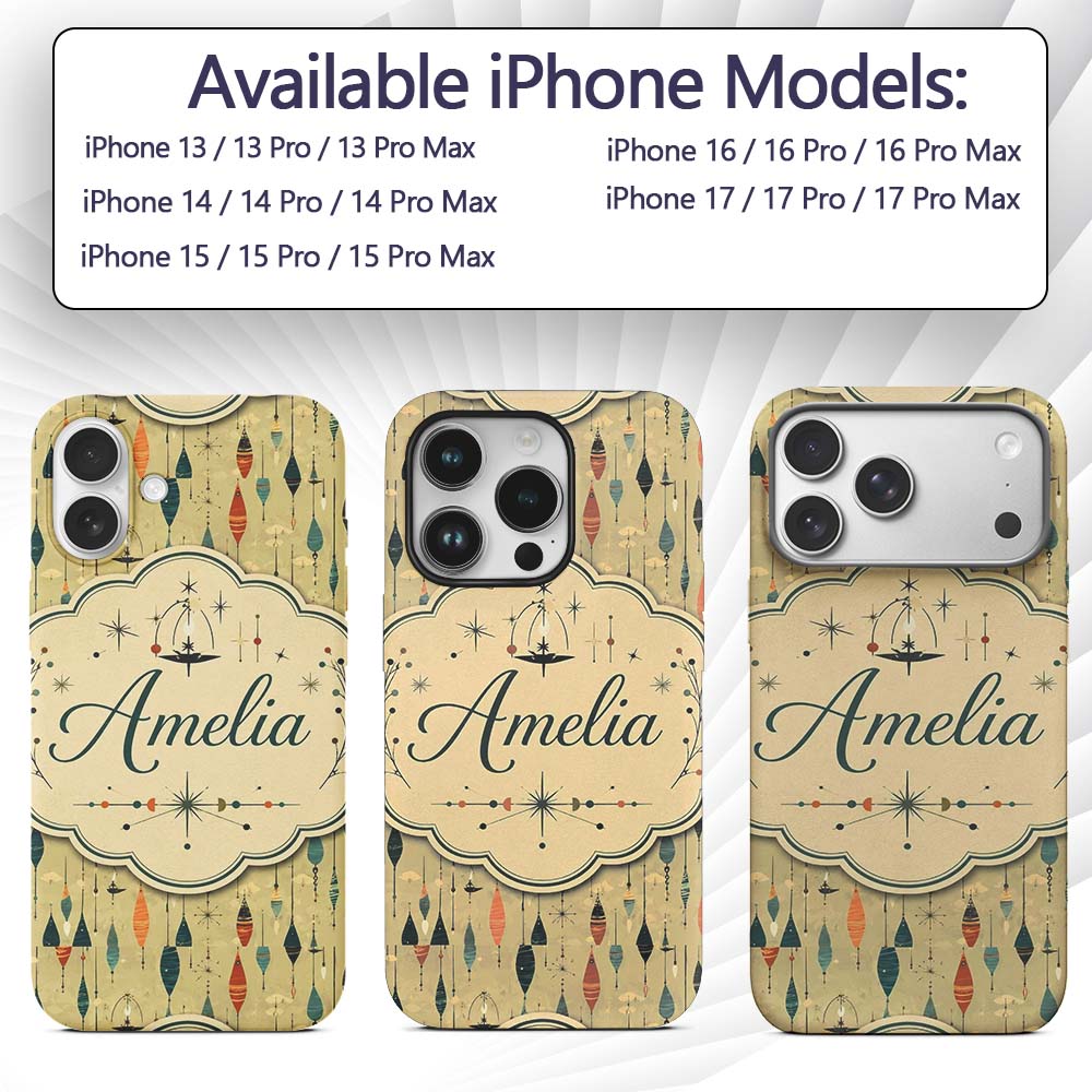 Hanging Ornaments Mid Century Seamless Pattern Custom Name Protective Phone Case Mobile Cover Durable Everyday Smartphone Shock Resistant