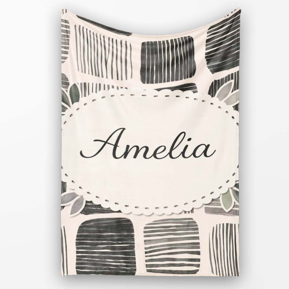 Mixed Stripe Blocks Black Grey Textured Patch Pattern Lovely Personalised Custom Name Super Soft Fleece Blanket Bed Sofa Throw