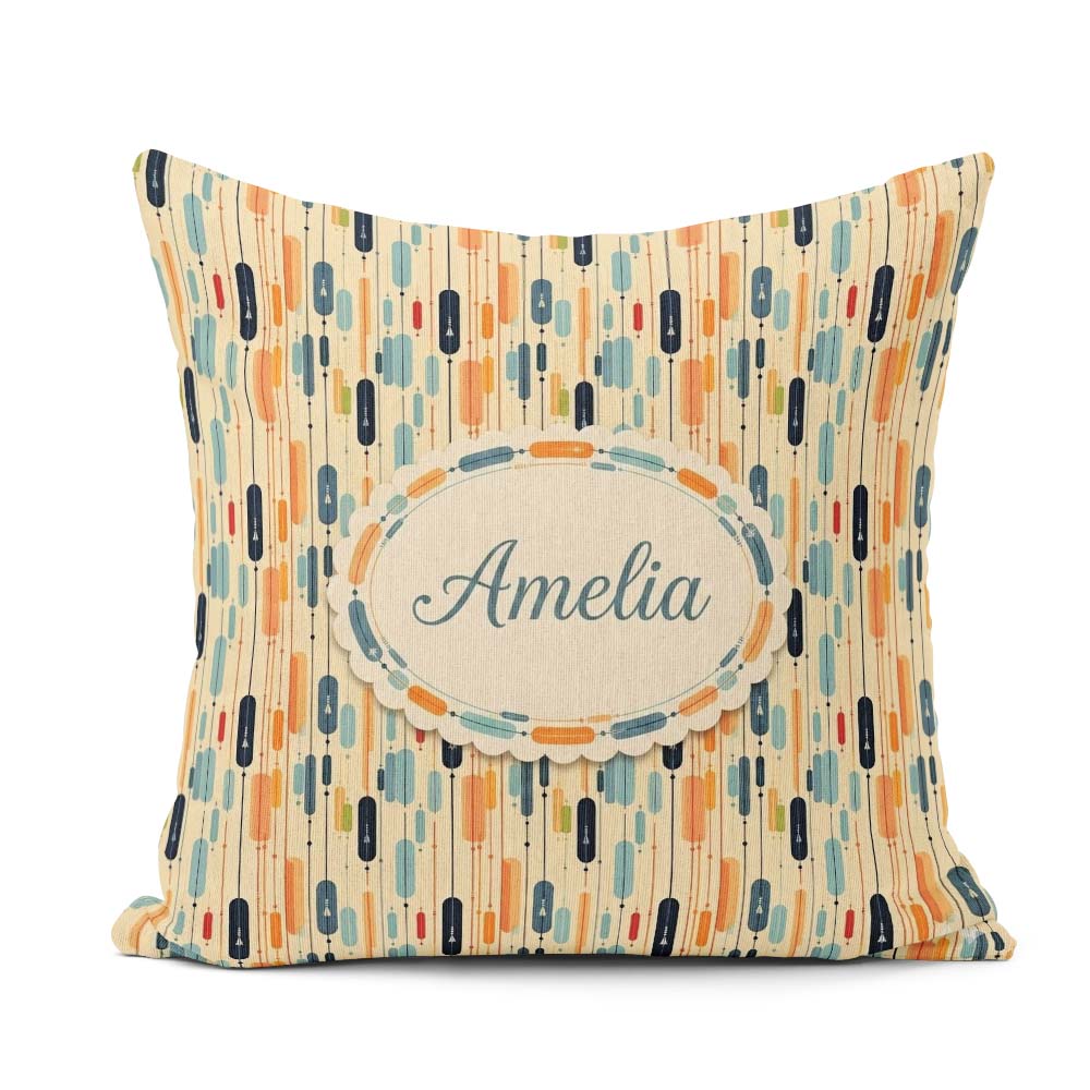 Custom Name Geometric Capsule Shapes Vertical Seamless Pattern Square Filled Cushion Throw Pillow Sofa Bed Home Decor Zip Washable UK Made