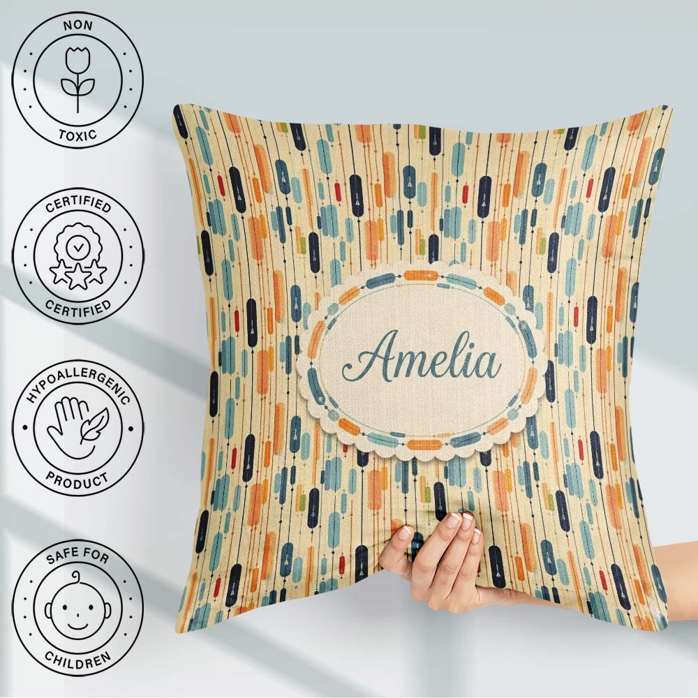 Custom Name Geometric Capsule Shapes Vertical Seamless Pattern Square Filled Cushion Throw Pillow Sofa Bed Home Decor Zip Washable UK Made