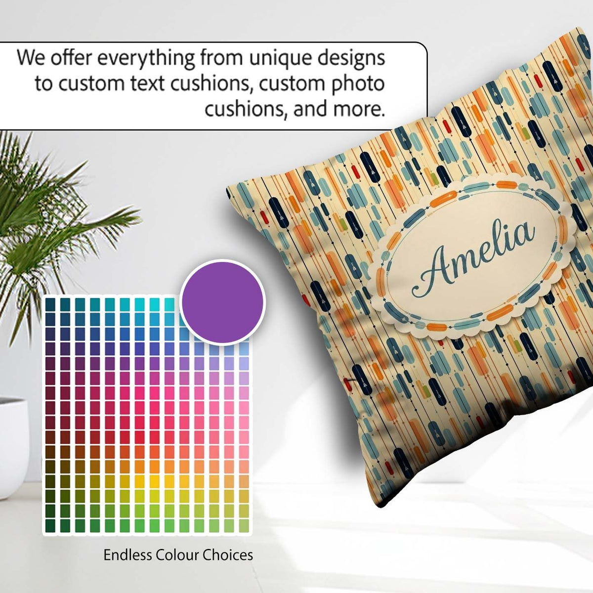 Custom Name Geometric Capsule Shapes Vertical Seamless Pattern Square Filled Cushion Throw Pillow Sofa Bed Home Decor Zip Washable UK Made
