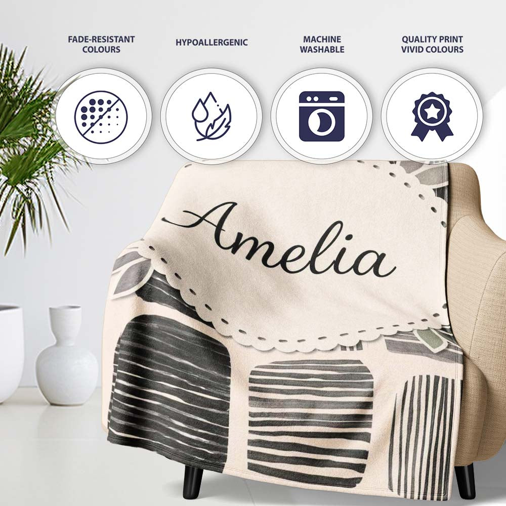 Mixed Stripe Blocks Black Grey Textured Patch Pattern Lovely Personalised Custom Name Super Soft Fleece Blanket Bed Sofa Throw