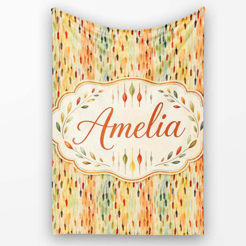 Warm Abstract Watercolor Raindrop Gradient Seamless Pattern Lovely Personalised Custom Name Super Soft Fleece Blanket Bed Sofa Throw