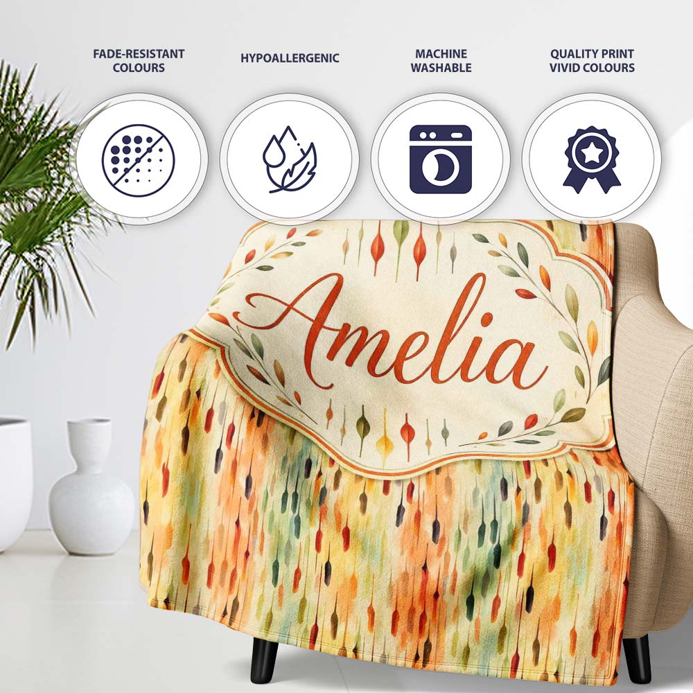 Warm Abstract Watercolor Raindrop Gradient Seamless Pattern Lovely Personalised Custom Name Super Soft Fleece Blanket Bed Sofa Throw