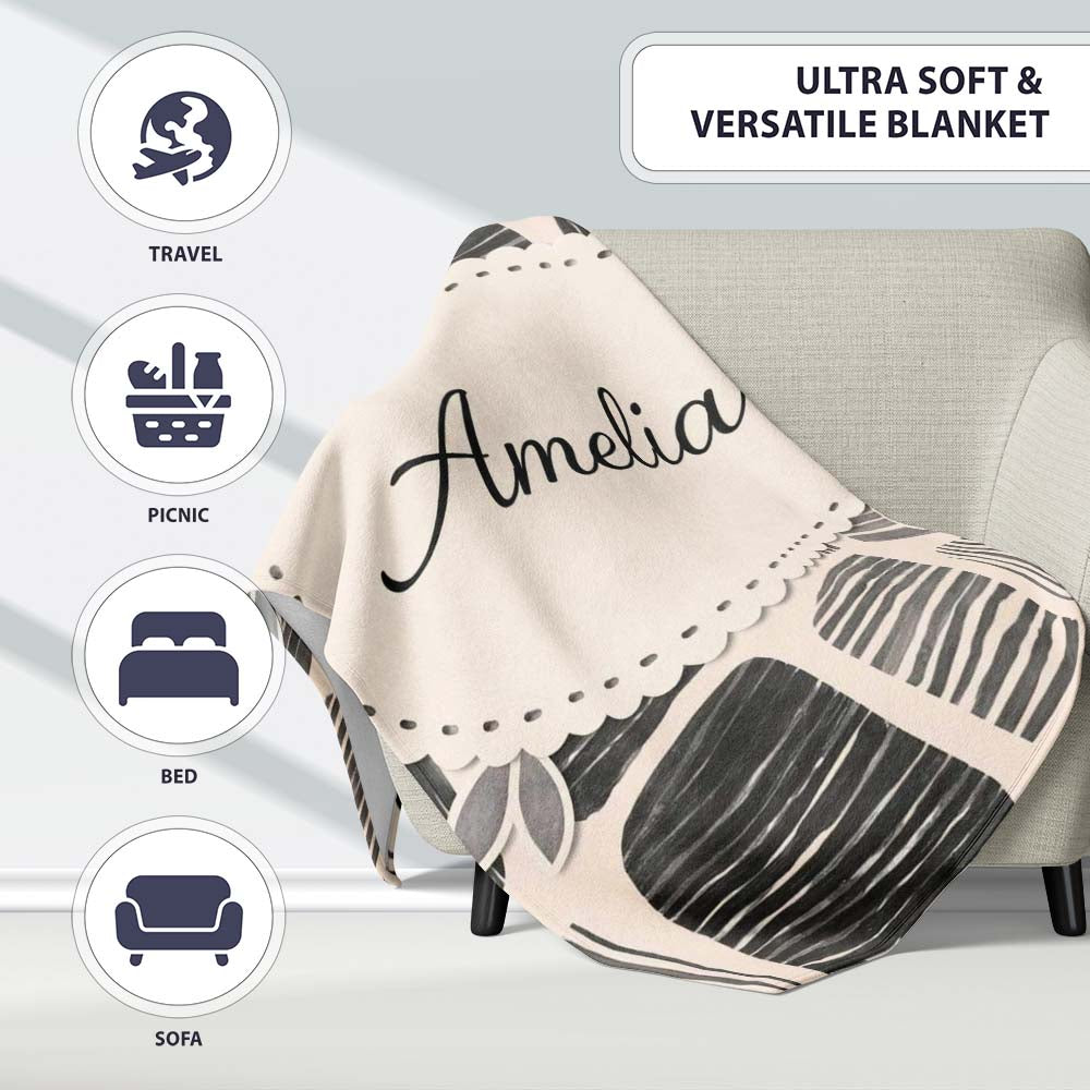 Mixed Stripe Blocks Black Grey Textured Patch Pattern Lovely Personalised Custom Name Super Soft Fleece Blanket Bed Sofa Throw