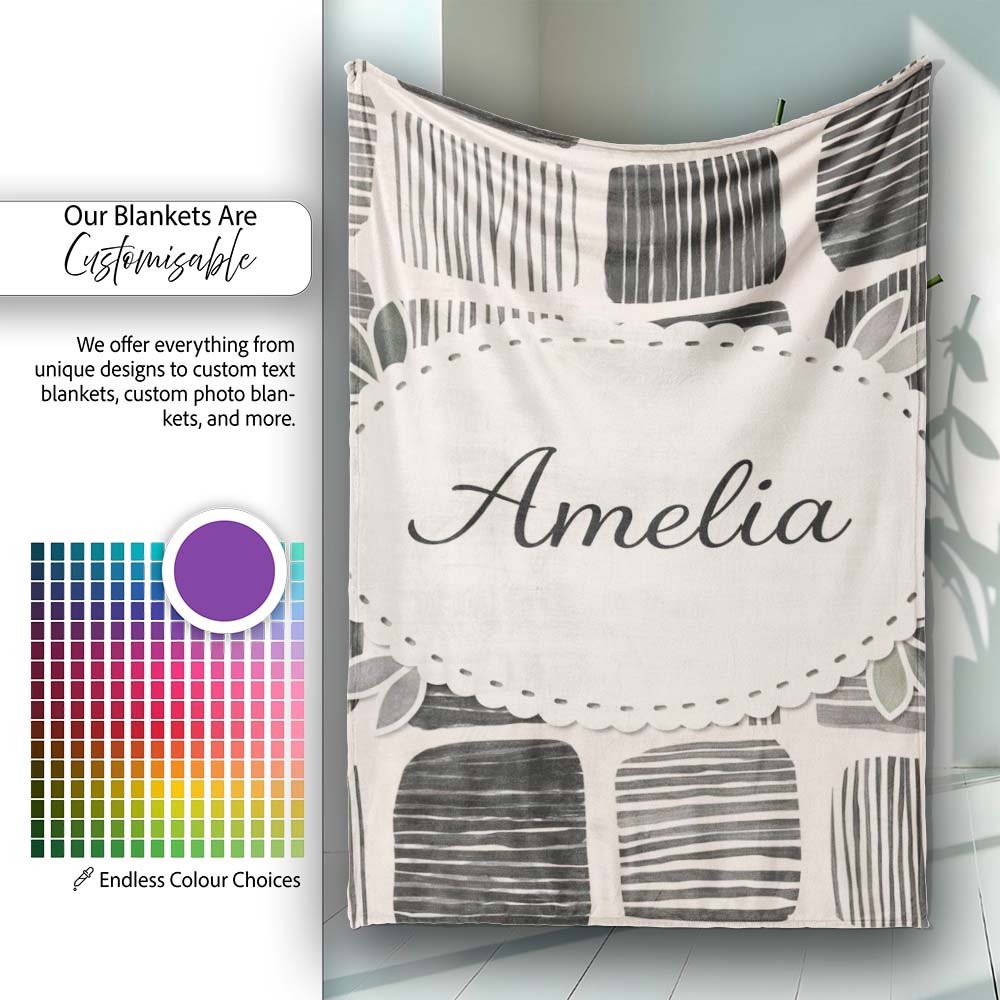Mixed Stripe Blocks Black Grey Textured Patch Pattern Lovely Personalised Custom Name Super Soft Fleece Blanket Bed Sofa Throw