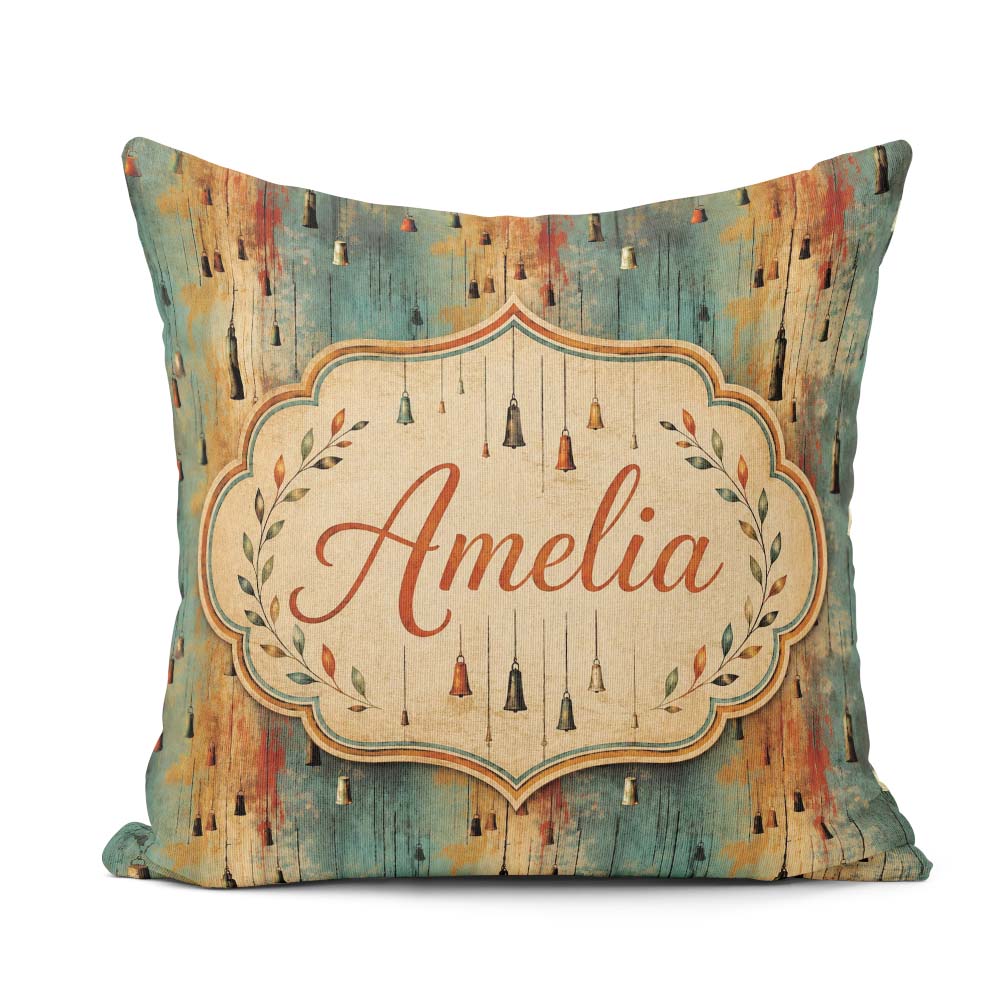 Custom Name Rustic Hanging Metal Bells Distressed Paint Seamless Square Filled Cushion Throw Pillow Sofa Bed Home Decor Zip Washable UK Made