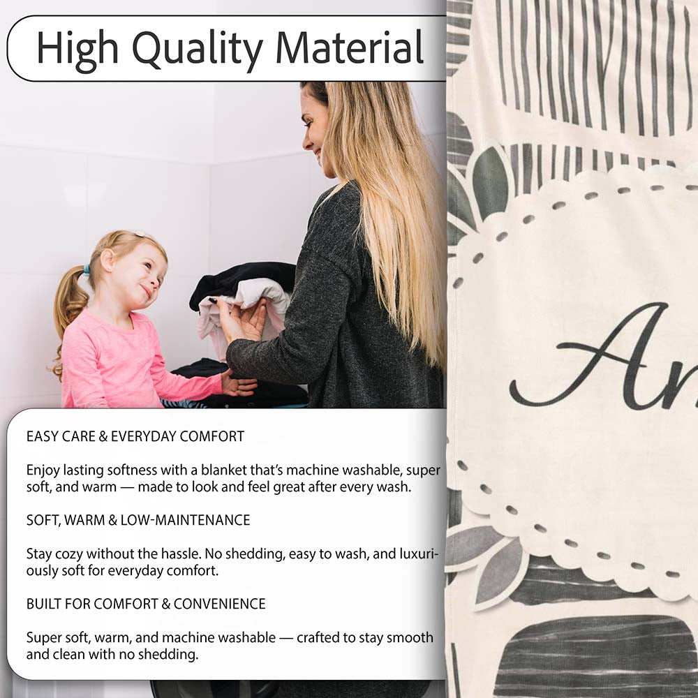 Mixed Stripe Blocks Black Grey Textured Patch Pattern Lovely Personalised Custom Name Super Soft Fleece Blanket Bed Sofa Throw