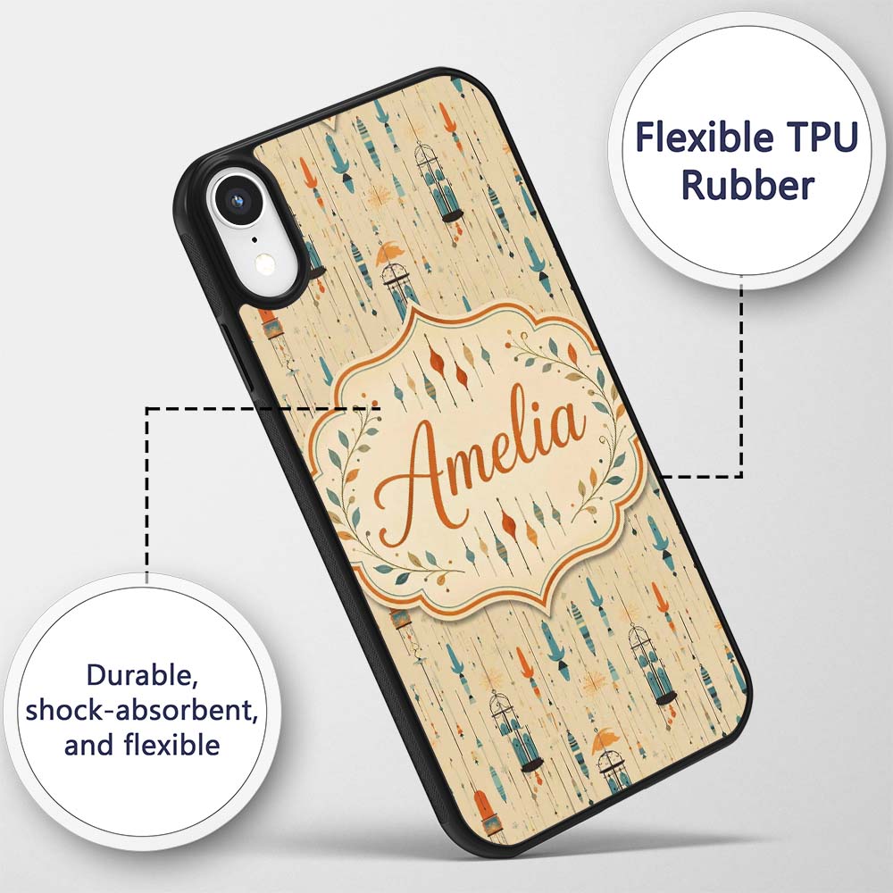 Vintage Hanging Birdcages and Floral Elements Custom Name Protective Phone Case Mobile Cover Durable Everyday Smartphone Shock Resistant