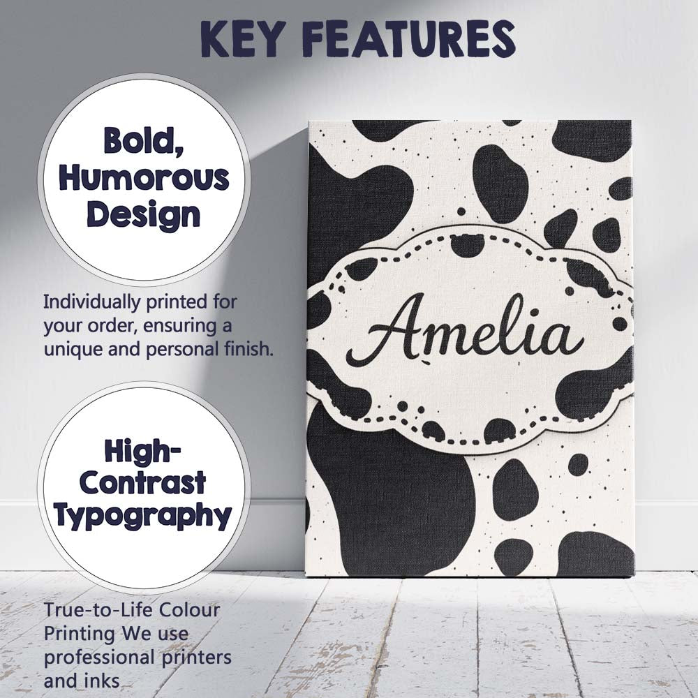 Personalised Name Speckled Organic Shapes Black Cream Abstract Spot Custom Canvas Wall Art Print Decor Picture Ready to Hang