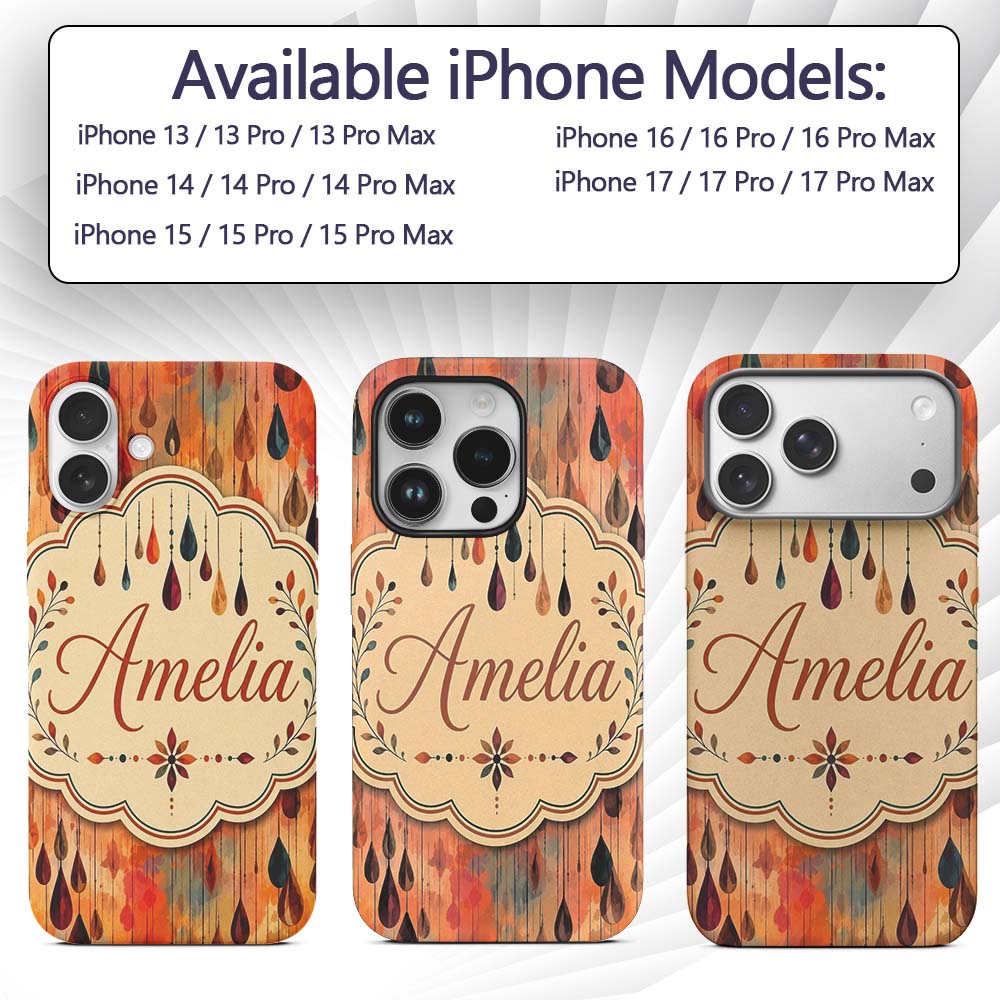 Warm Autumn Raindrop Abstract Watercolor Seamless Custom Name Protective Phone Case Mobile Cover Durable Everyday Smartphone Shock Resistant