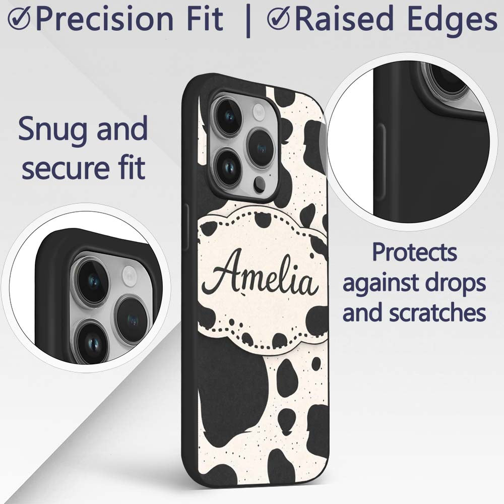 Speckled Organic Shapes Black Cream Abstract Spot Custom Name Protective Phone Case Mobile Cover Durable Everyday Smartphone Shock Resistant