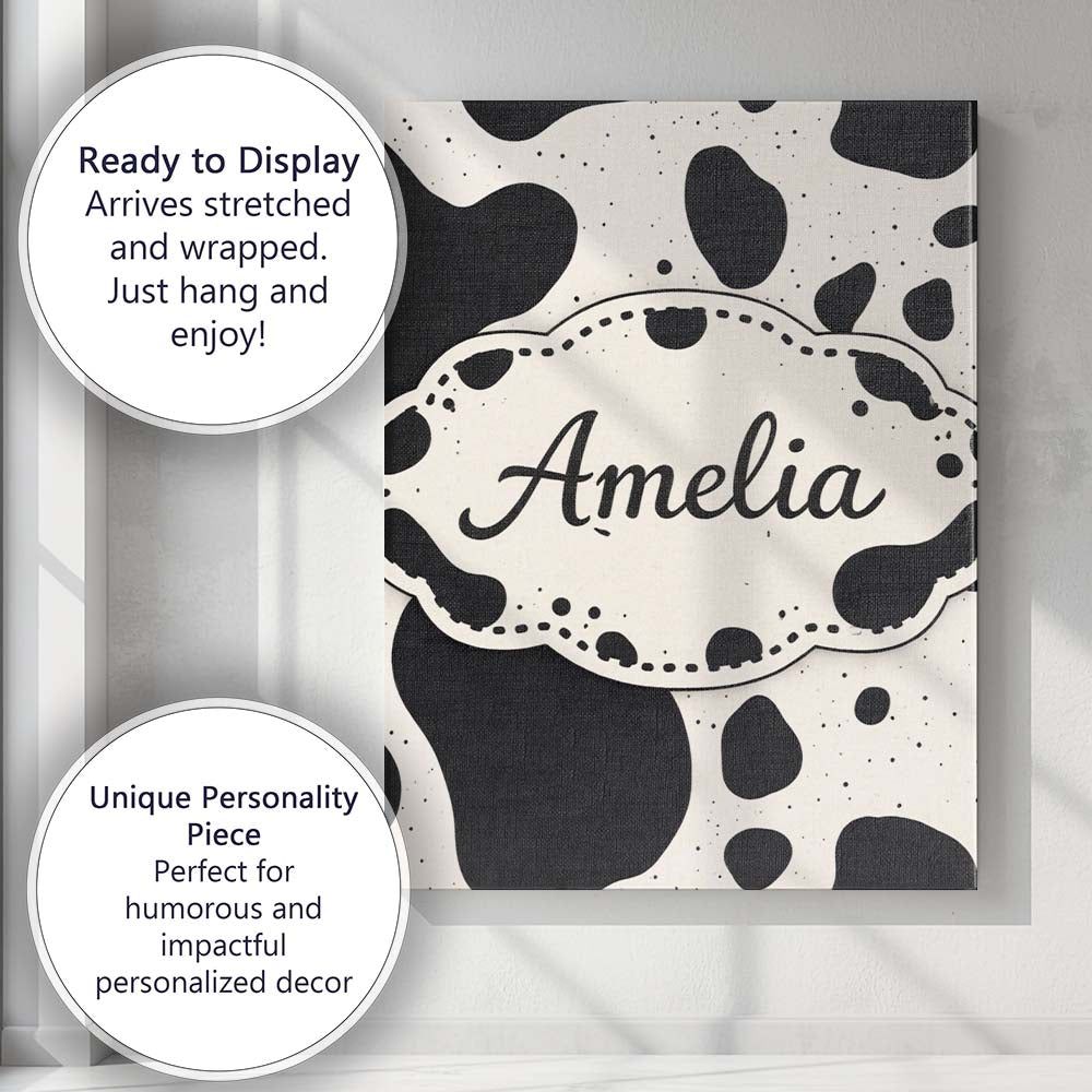 Personalised Name Speckled Organic Shapes Black Cream Abstract Spot Custom Canvas Wall Art Print Decor Picture Ready to Hang