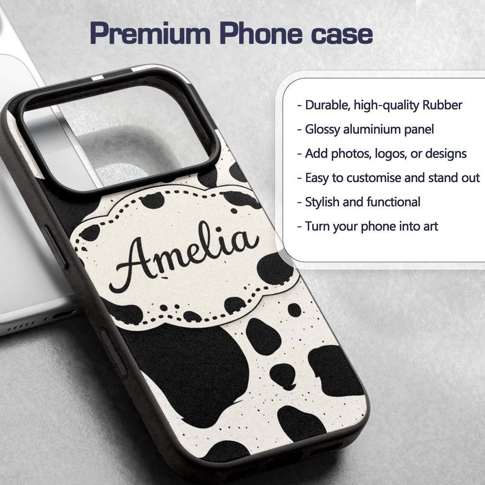 Speckled Organic Shapes Black Cream Abstract Spot Custom Name Protective Phone Case Mobile Cover Durable Everyday Smartphone Shock Resistant