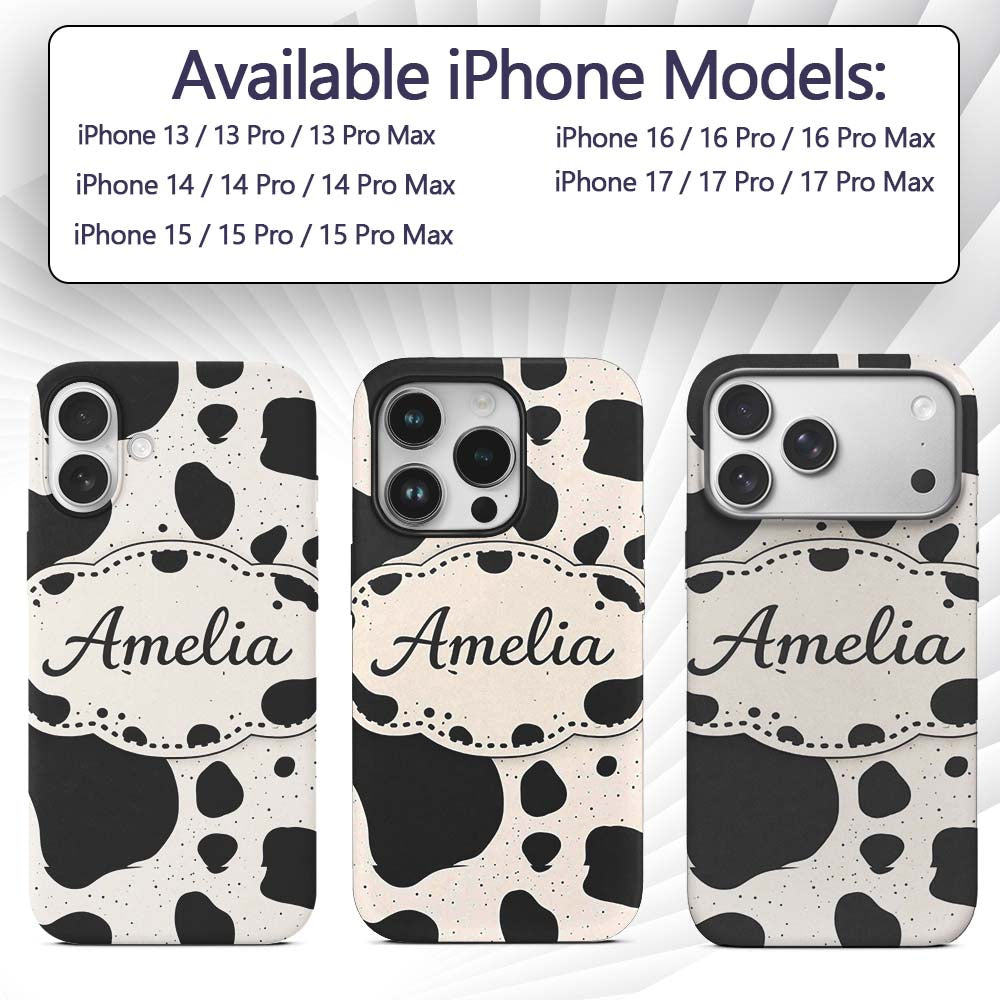 Speckled Organic Shapes Black Cream Abstract Spot Custom Name Protective Phone Case Mobile Cover Durable Everyday Smartphone Shock Resistant