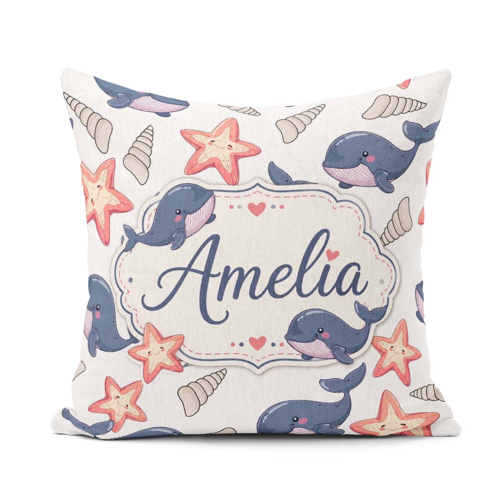 Custom Name Cute Cartoon Starfish and Seashells Seamless Pattern Square Filled Cushion Throw Pillow Sofa Bed Home Decor Zip Washable UK Made