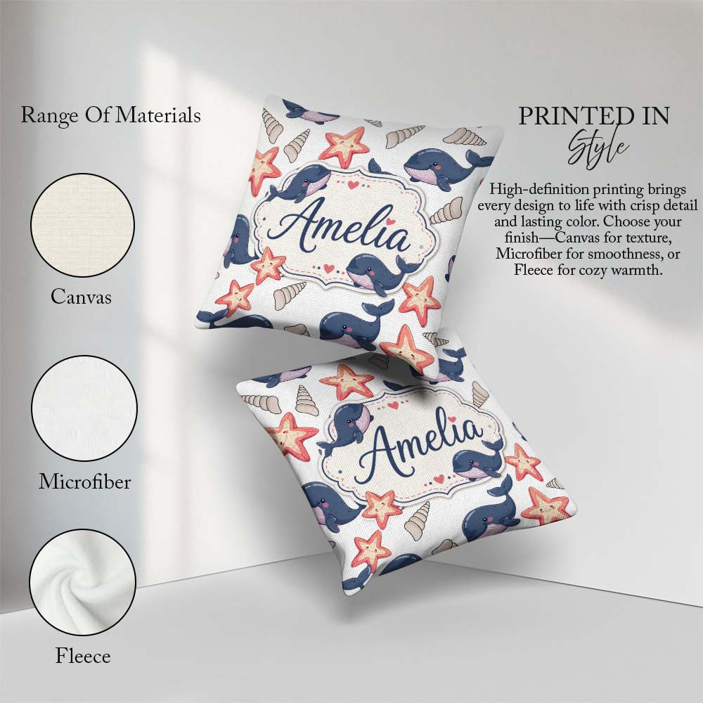 Custom Name Cute Cartoon Starfish and Seashells Seamless Pattern Square Filled Cushion Throw Pillow Sofa Bed Home Decor Zip Washable UK Made