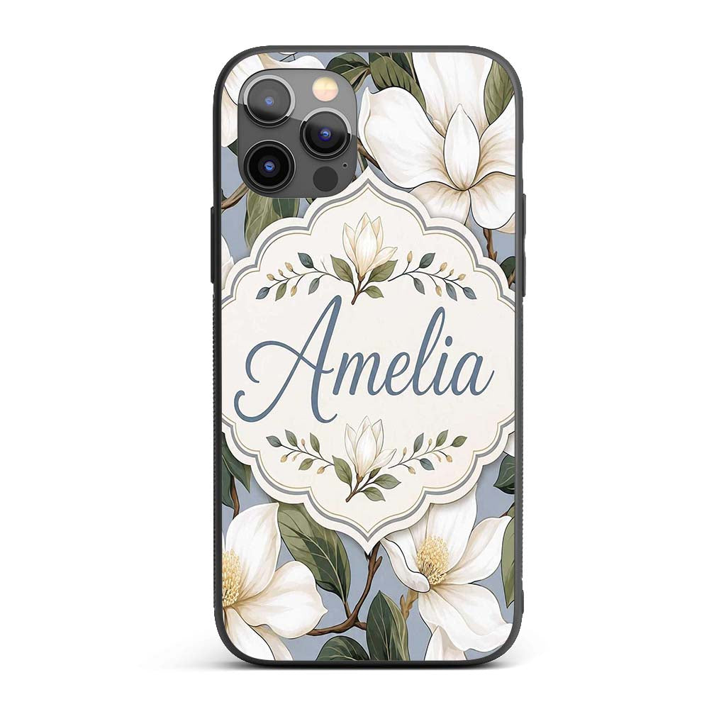 Vintage Magnolia Floral Branches Soft Neutral Custom Name Protective Phone Case Mobile Cover Durable Everyday Smartphone Shock Resistant