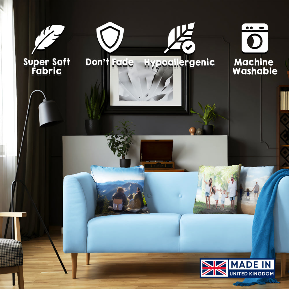 Upload Your Own Photo Custom Made Printed Soft Square Filled Cushion Throw