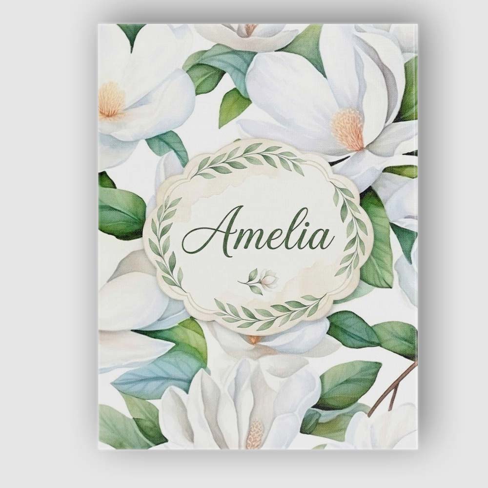Personalised Name Soft White Magnolia Custom Modern Room Accent Creative Decorator Style Canvas Wall Art Print Decor Picture Ready to Hang
