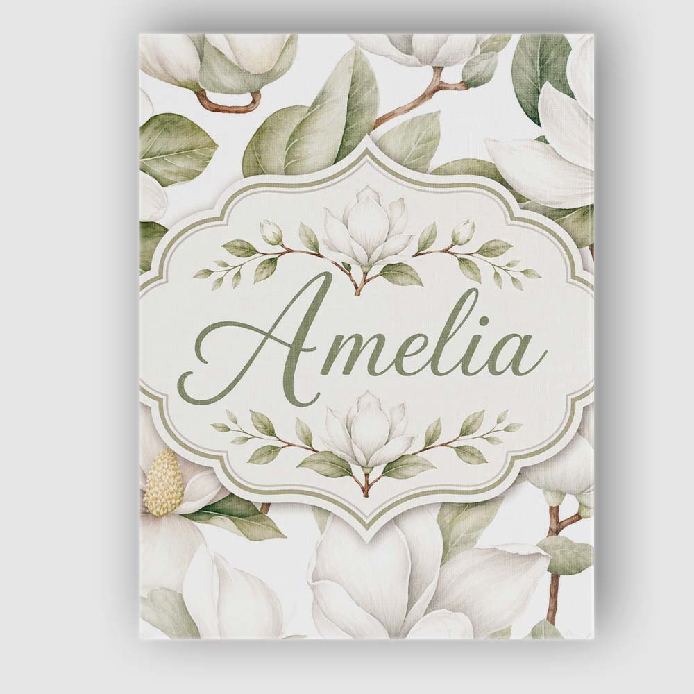 Personalised Name Delicate Magnolia Bloom Custom Unique Gift Idea Elegant Feature Canvas Wall Art Print Decor Picture Ready to Hang