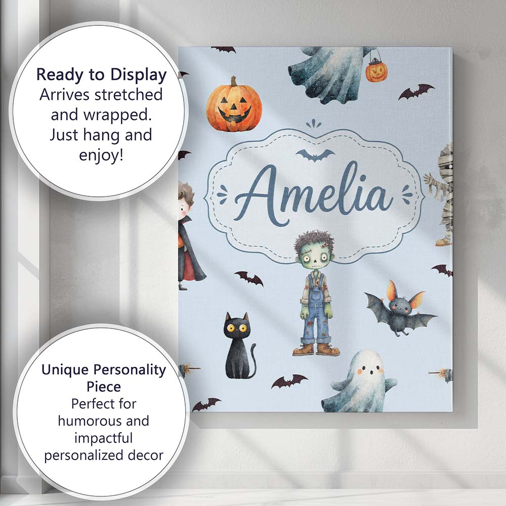Personalised Name Halloween Zombie Mummy Custom Unique Gift Idea Elegant Feature Canvas Wall Art Print Decor Picture Ready to Hang