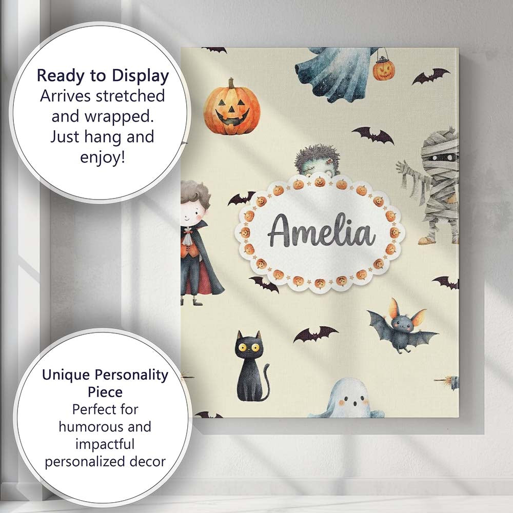 Personalised Name Halloween Zombie Mummy Custom Unique Gift Idea Elegant Feature Canvas Wall Art Print Decor Picture Ready to Hang