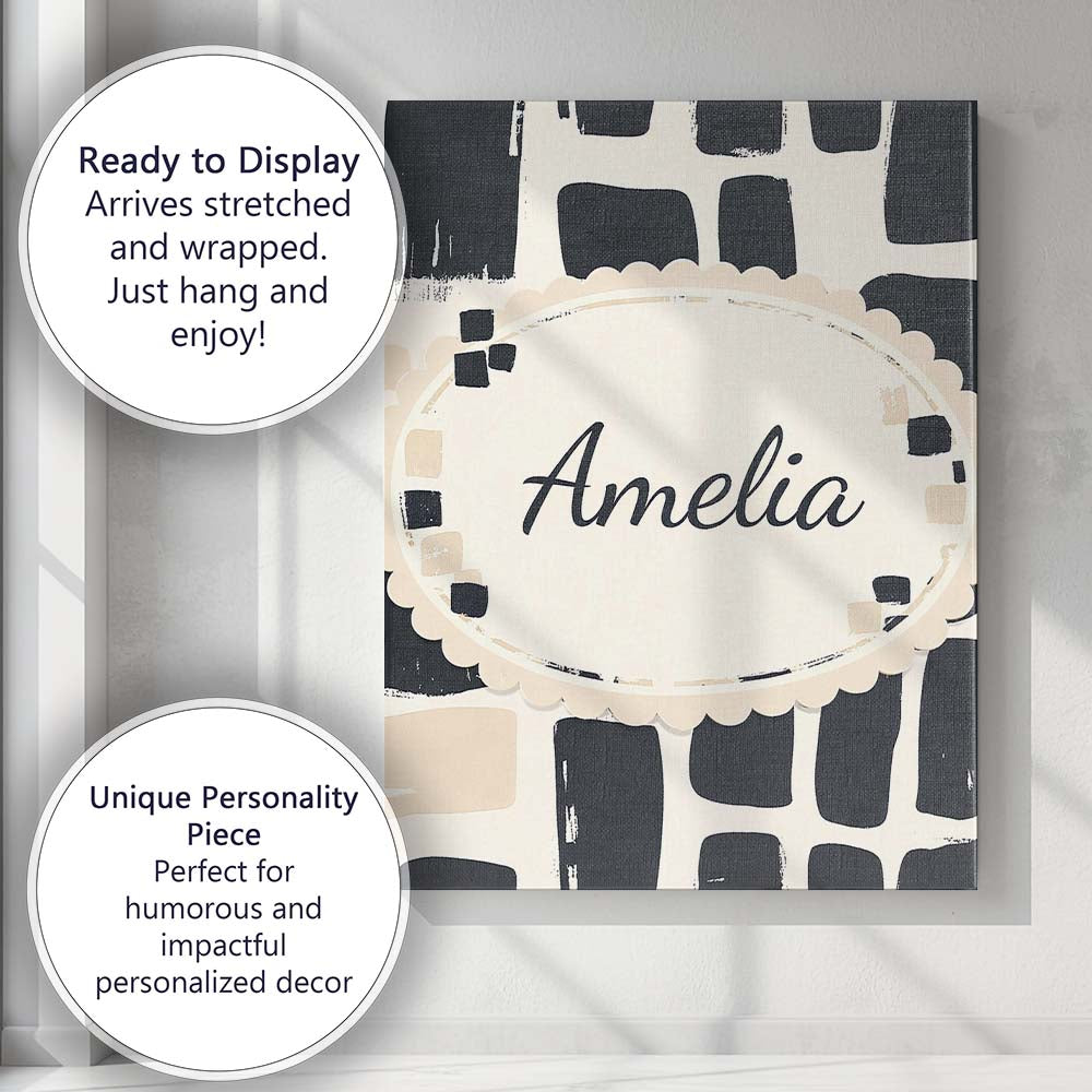 Personalised Name Painterly Block Shapes Black Beige Modern Abstract Custom Home Canvas Wall Art Print Decor Picture Ready to Hang