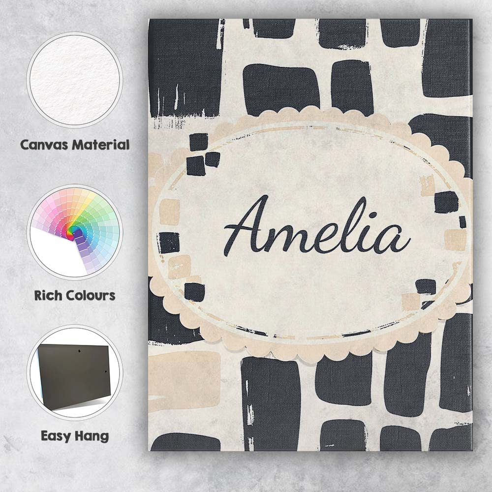 Personalised Name Painterly Block Shapes Black Beige Modern Abstract Custom Home Canvas Wall Art Print Decor Picture Ready to Hang