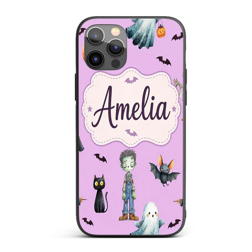 Halloween Zombie Mummy Vampire Characters Purple Custom Name Protective Phone Case Mobile Cover Durable Everyday Smartphone Shock Resistant