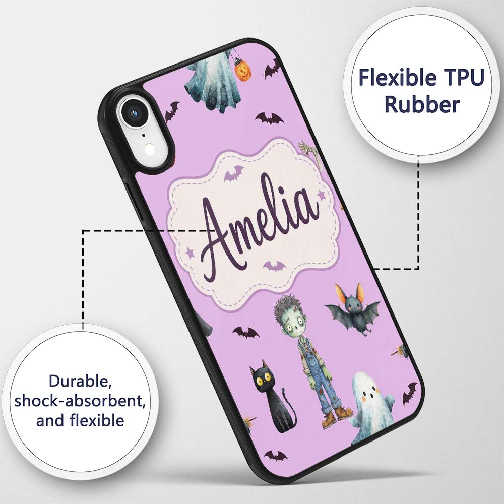 Halloween Zombie Mummy Vampire Characters Purple Custom Name Protective Phone Case Mobile Cover Durable Everyday Smartphone Shock Resistant