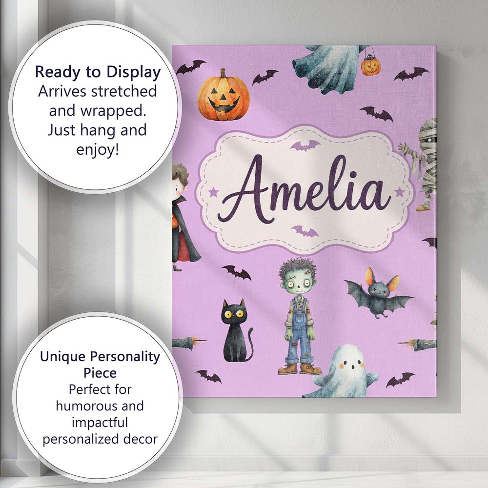 Personalised Name Halloween Zombie Mummy Custom Unique Gift Idea Elegant Feature Canvas Wall Art Print Decor Picture Ready to Hang