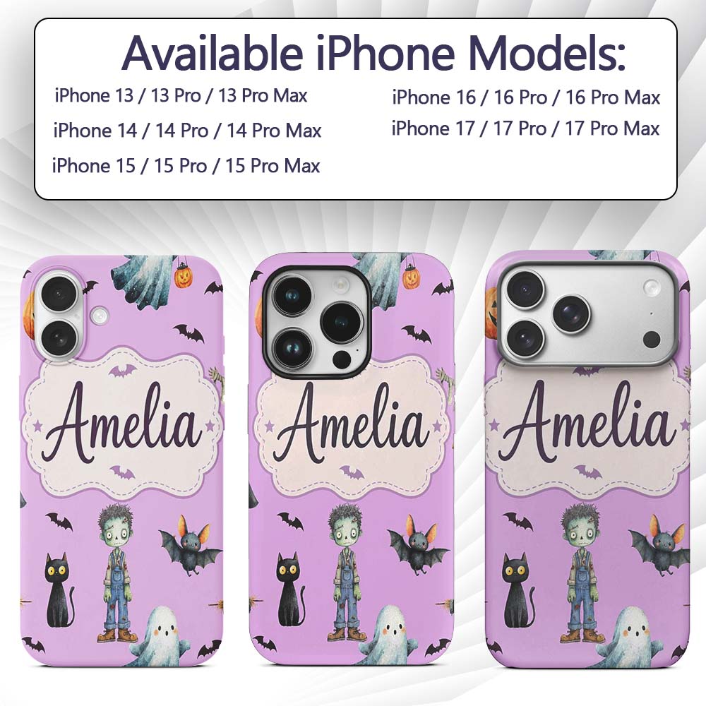 Halloween Zombie Mummy Vampire Characters Purple Custom Name Protective Phone Case Mobile Cover Durable Everyday Smartphone Shock Resistant