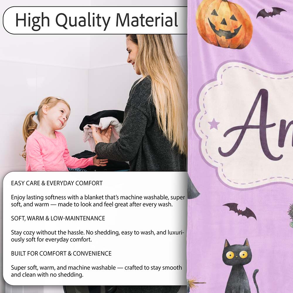 Halloween Zombie Mummy Vampire Characters Purple Background Lovely Personalised Custom Name Super Soft Fleece Blanket Bed Sofa Throw