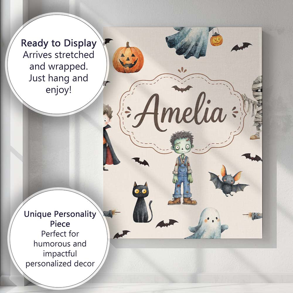 Personalised Name Halloween Zombie Mummy Custom Unique Gift Idea Elegant Feature Canvas Wall Art Print Decor Picture Ready to Hang