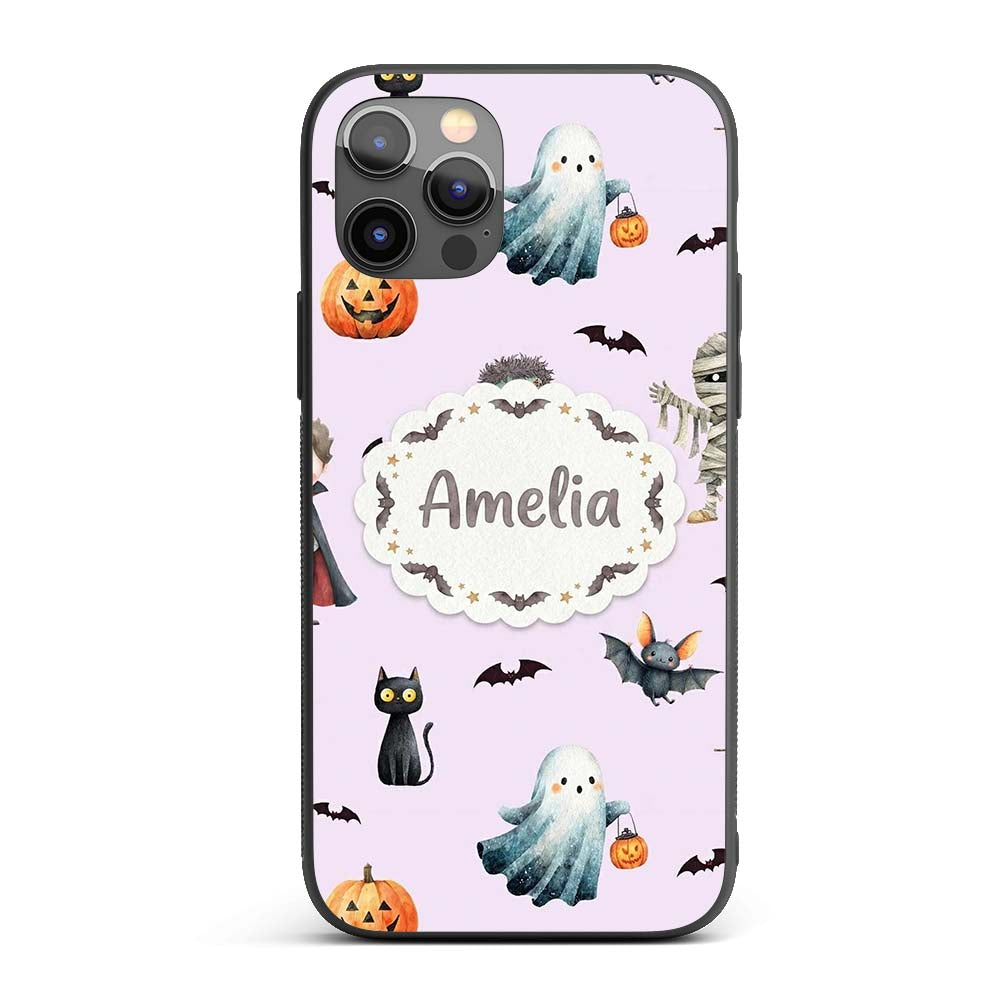 Halloween Zombie Mummy Vampire and Bat Characters Custom Name Protective Phone Case Mobile Cover Durable Everyday Smartphone Shock Resistant