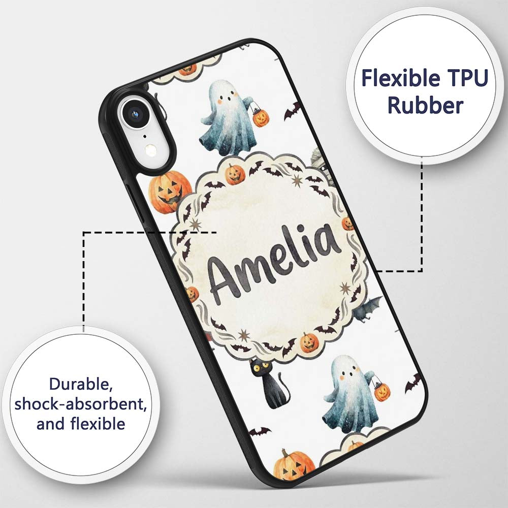 Halloween Zombie Mummy Vampire and Bat Characters Custom Name Protective Phone Case Mobile Cover Durable Everyday Smartphone Shock Resistant