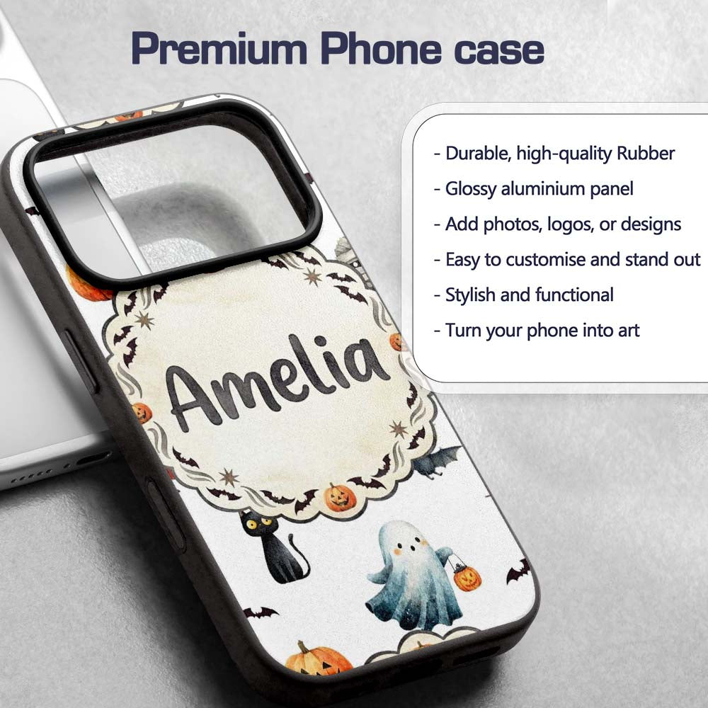 Halloween Zombie Mummy Vampire and Bat Characters Custom Name Protective Phone Case Mobile Cover Durable Everyday Smartphone Shock Resistant