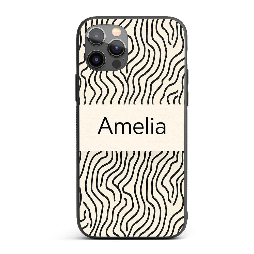 Flowing Wavy Lines Black Cream Organic Stripe Custom Name Protective Phone Case Mobile Cover Durable Everyday Smartphone Shock Resistant
