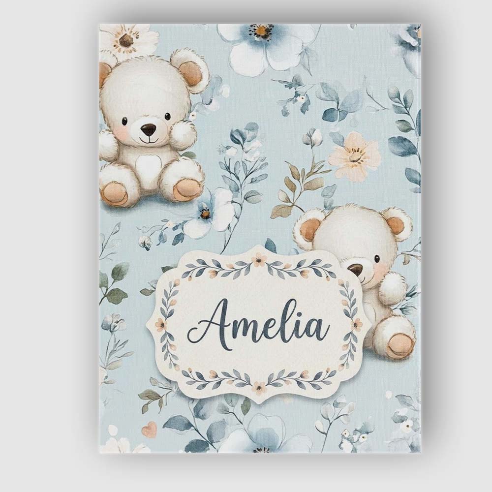 Personalised Name Cute Teddy Bears with Custom Modern Room Accent Elegant Feature Canvas Wall Art Print Decor Picture Ready to Hang