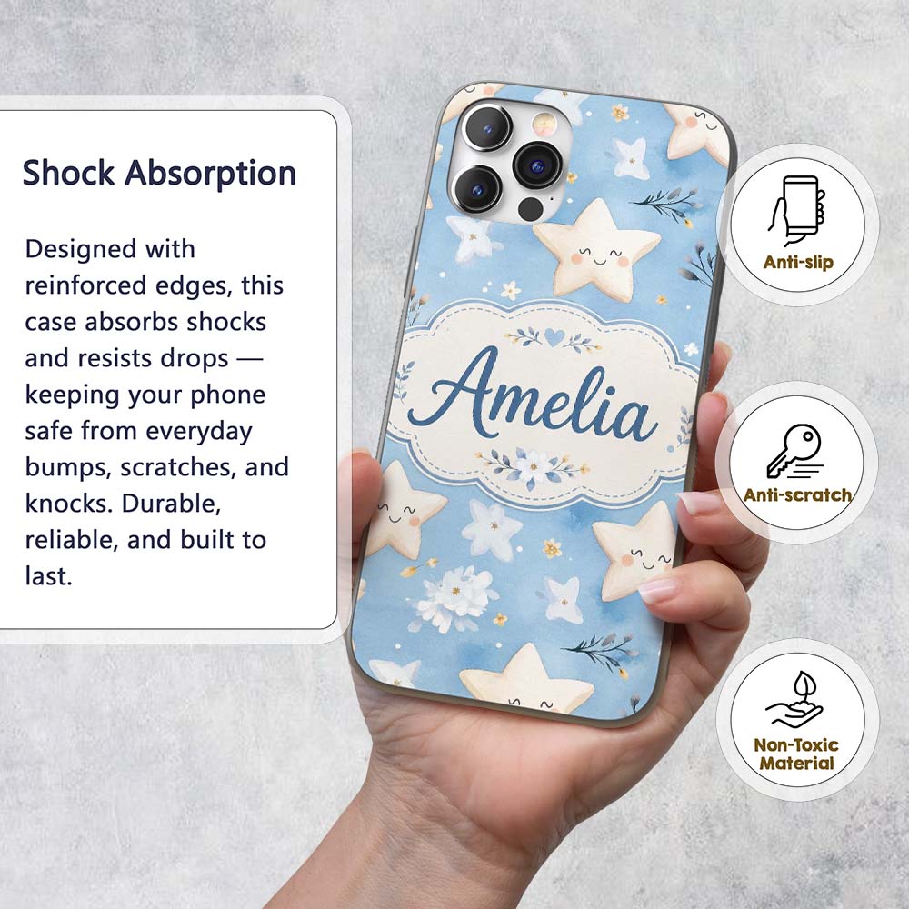 Cute Smiling Starfish with Soft Printed Design Custom Name Protective Phone Case Mobile Cover Durable Everyday Smartphone Shock Resistant