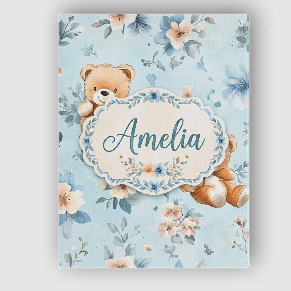 Personalised Name Cute Teddy Bears with Custom Modern Room Accent Elegant Feature Canvas Wall Art Print Decor Picture Ready to Hang