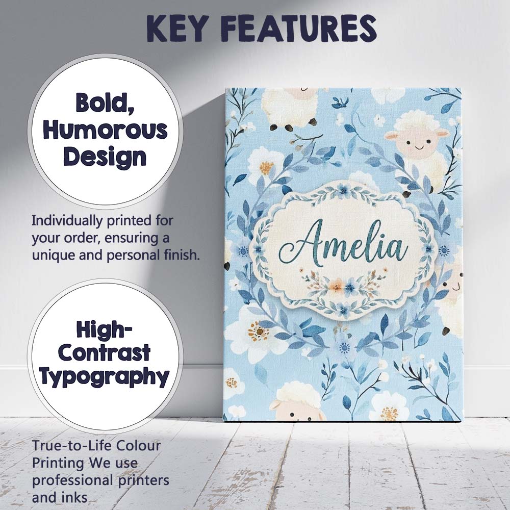 Personalised Name Cute Baby Sheep Lambs Custom Modern Room Accent Elegant Feature Canvas Wall Art Print Decor Picture Ready to Hang
